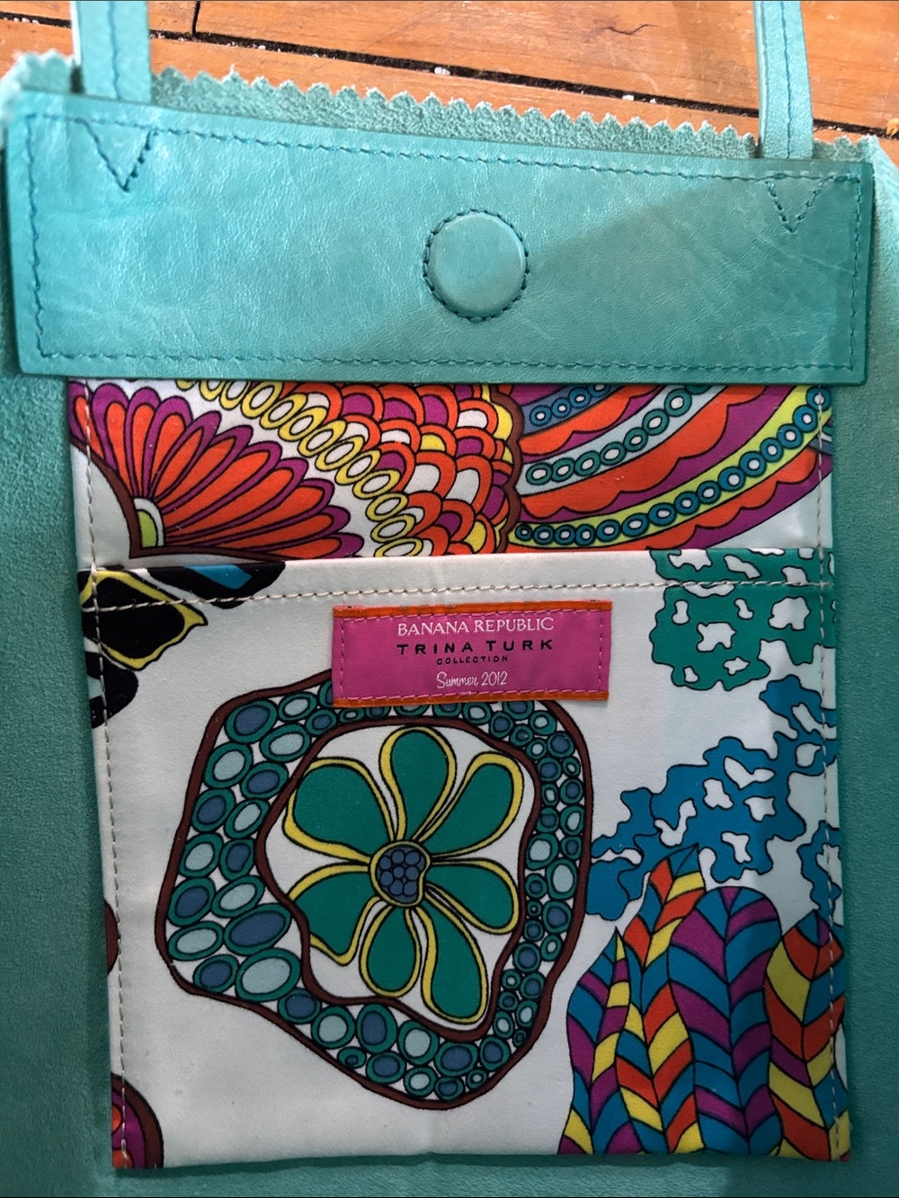 Banana Republic Trina Turk oBright Turquoise Leather Tote Bag - Picture 2 of 6
